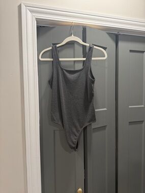 American Eagle Outfitters Charcoal Gray Scoop Neck Bodysuit